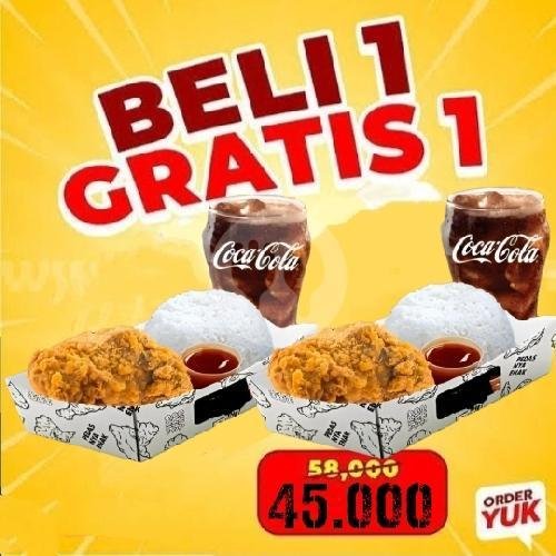 BUY 1 GET 1(2 Rice Chicken Ori + 2 Coca Cola) menu MISTER CHICK, Junrejo