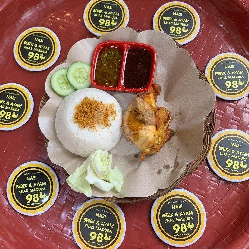 Nasi + Ayam Bakar (Bumbu Hitam + Serundeng + Sambal Ijo + Lalap) menu Nasi Bebek & Ayam Khas Madura 98, Pesanggrahan