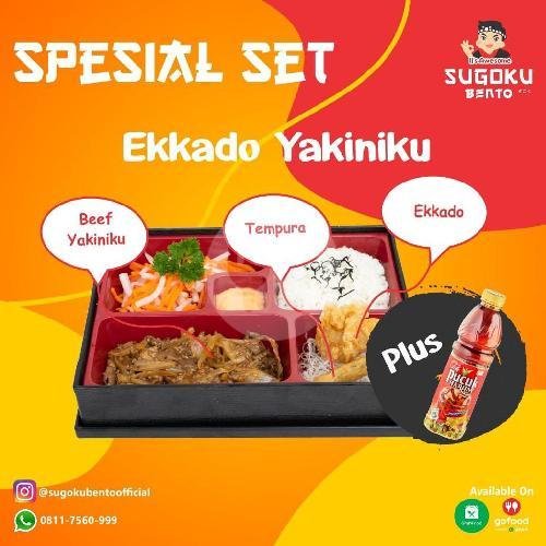 Spesial Beef Set Ekkado Teriyaki+ Teh Pucuk menu Sugoku Bento, KH Wahid Hasyim