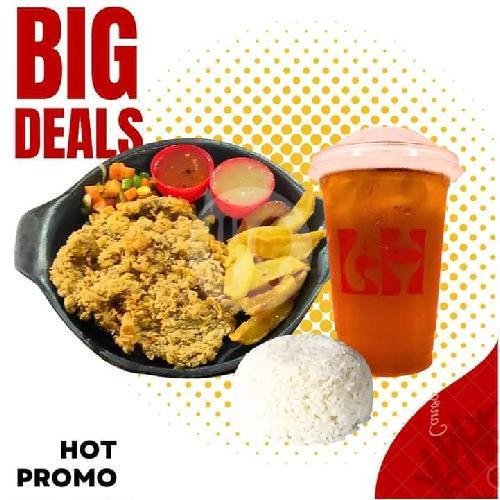 CHICKEN STEAK + FREE ICE TEA menu Warung Steak Lada Hitam, Cibeunying Kaler, Sukaluyu