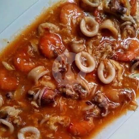 Seafood Mix Saos( Kepiting+udang+cumi+kerang) menu Pojok Indah Seafood, Abdulrahman Saleh
