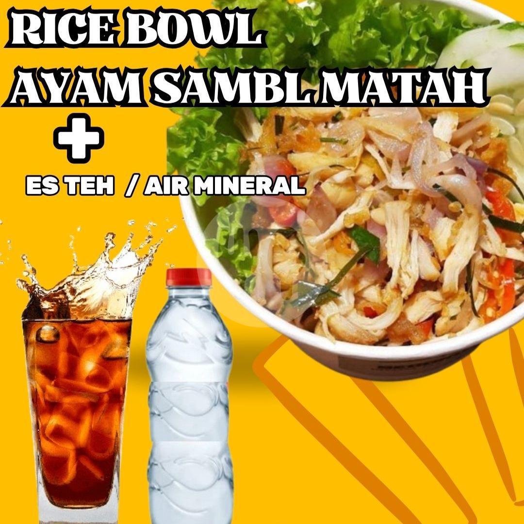 Rice Bowl Ayam Suwir + Es Teh/Air Mineral menu Sego Sambel & Ayam Pedas, Warung Pedas Ayo Makan, Sumbersari