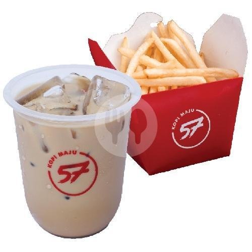 1 Es Kopi Susu+1 Kentang Goreng+1 Nasi Kulit Ayam Crispy menu Kopi Maju 57, Rinjani