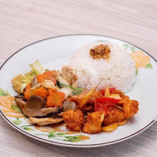Nasi Capcay Ayam Asam Manis menu Mie Ayam Bangka M Yusuf, Nusa Indah Raya