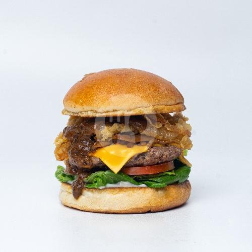 Nendang burger menu Arm Burger, Currie Bandung