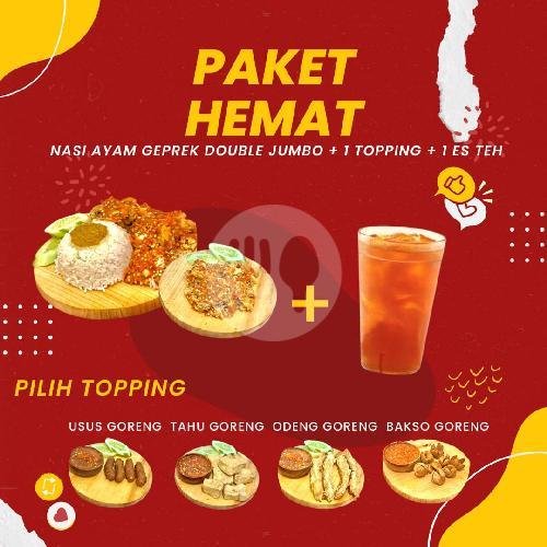 Nasi+ Ayam Geprek Double Jumbo + 1 Porsi Topping + Es Teh menu Ayam Geprek Nglampang, Genteng