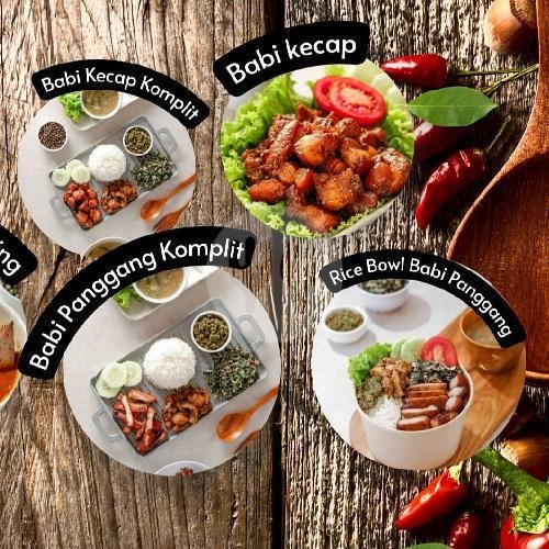 Rice Bowl Babi Panggang ( Babi Panggang + Saksang + Sayur Ubi + Kuah babi + Sambal Andaliman + Nasi Putih ) menu Babi Gemoy, Jl Prof Herman Yohanes 55223