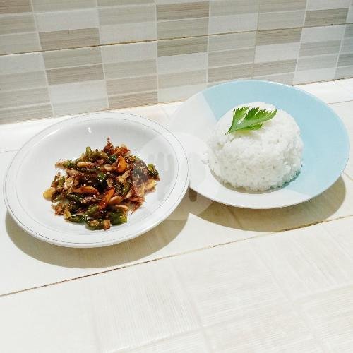 Tumis Udang Cabe Hijau + Nasi menu Kedai Rakyat, Merjosari