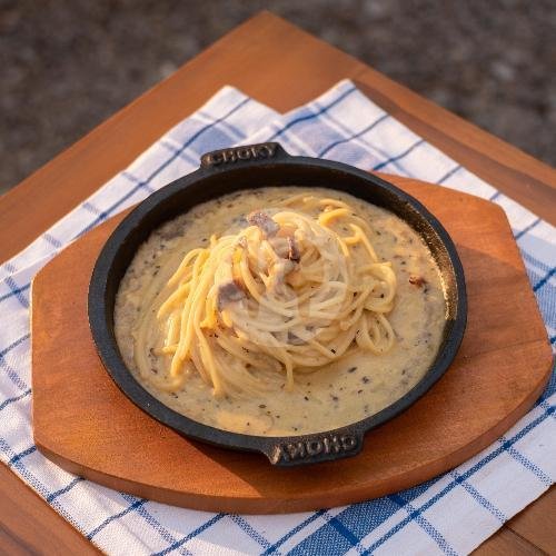 J10. Spaghetti Carbonara Double Beef menu Choky Spaghetti Steak & Coffee, Keputih Surabaya