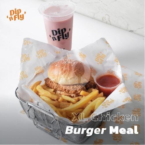 Meal XL Cheese Chicken Burger (Fries + Drink) menu Dip N Fly, Blimbing