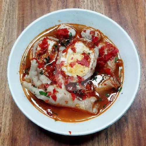 Bakso Telor(Diganti Sesuai Persediaan Jika Habis) Plus Ceker Kuah Rawit Merah+Nutrisari/Es Teh Manis menu Kedai G28, Ayam Geprek Sumur Bandung