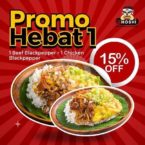 Promo oktober  Hebat 2 (2 Beef Blackpapper) menu Hoshi Nasi Bungkus Ala Jepang, Setiabudi