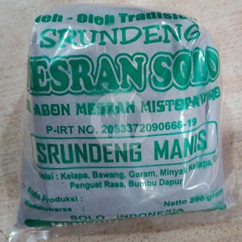 Serundeng Mesran Pedas 250 Gram menu Toko oleh- oleh Abon Mesran Solo, jl kalilarangan no 71