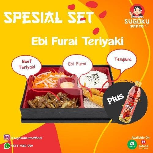 Spesial Beef Set Ebi Furai Yakiniku+ Teh Pucuk menu Sugoku Bento, KH Wahid Hasyim