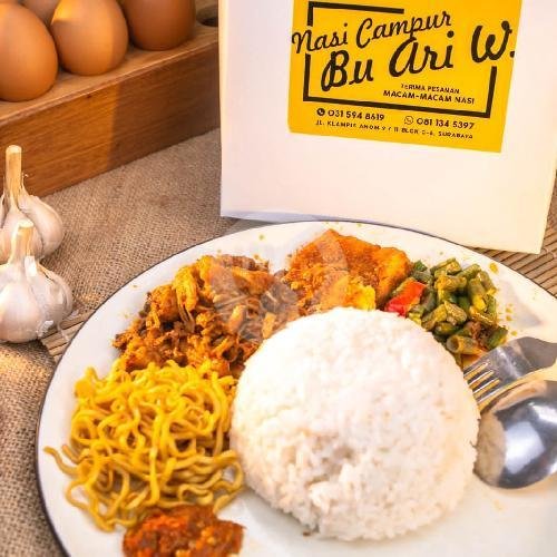 Nasi Ayam Suwir menu Nasi Campur Surabaya Bu Ari, Klampis Anom