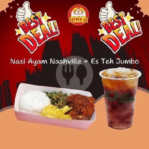 Paket A Nasi Ayam Nashville + Es Teh Manis Jumbo menu Ayam Geprek 62, Tenggilis Mejoyo