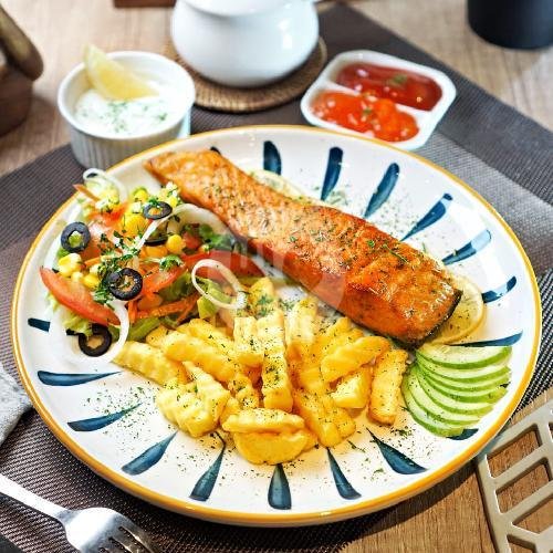 Grilled Salmon N Fries Set menu Kings Cafe Karet