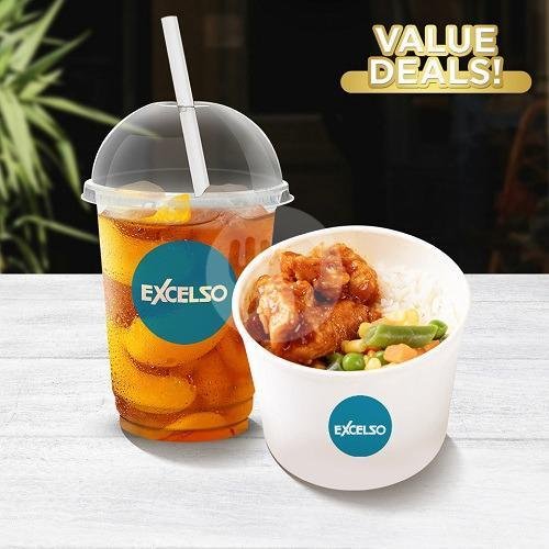 1 Rice Bowl + 1 Peach Iced Tea D menu Excelso Coffee, Mal Olympic Garden