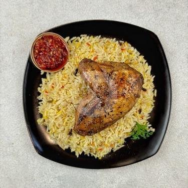 Kebuli Dujaj ( Nasi Kebuli Dengan Daging Ayam Oven ) menu Resto Kebuli Tarim, Jl Borobudur No 66 Malang