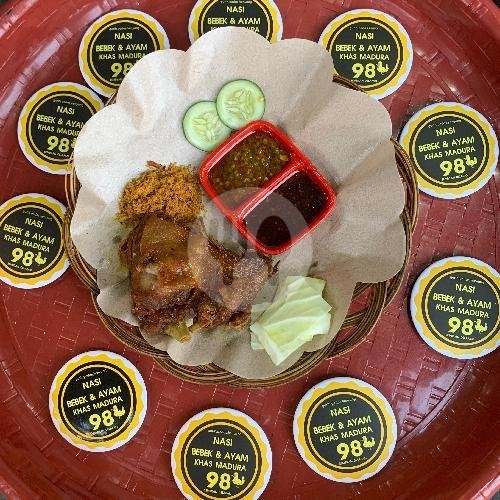 Ayam Goreng (Bumbu Hitam + Serundeng + Sambal Ijo + Lalap) menu Nasi Bebek & Ayam Khas Madura 98, Pesanggrahan