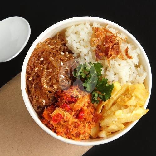 Rice Bowl Uduk Telur & Ayam Suwir menu Tekmigo Rice Bowl (Nasi Kuning & Nasi Uduk), Bintaro