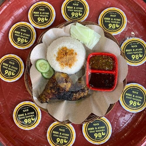Nasi + Bebek Bakar (Bumbu Hitam + Serundeng + Sambal Ijo + Lalap) menu Nasi Bebek & Ayam Khas Madura 98, Pesanggrahan