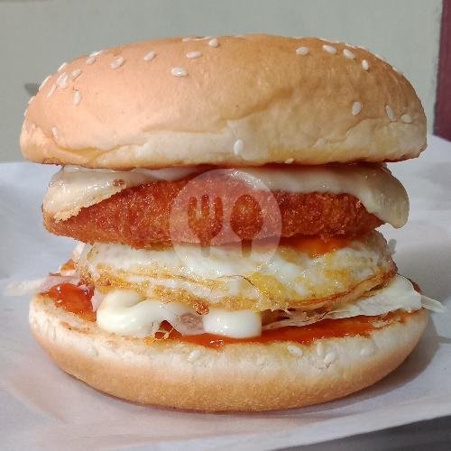 Chicken Burger With Cheese + Egg menu Emiko Burger Fried Chicken & Ayam Geprek, Kasihan
