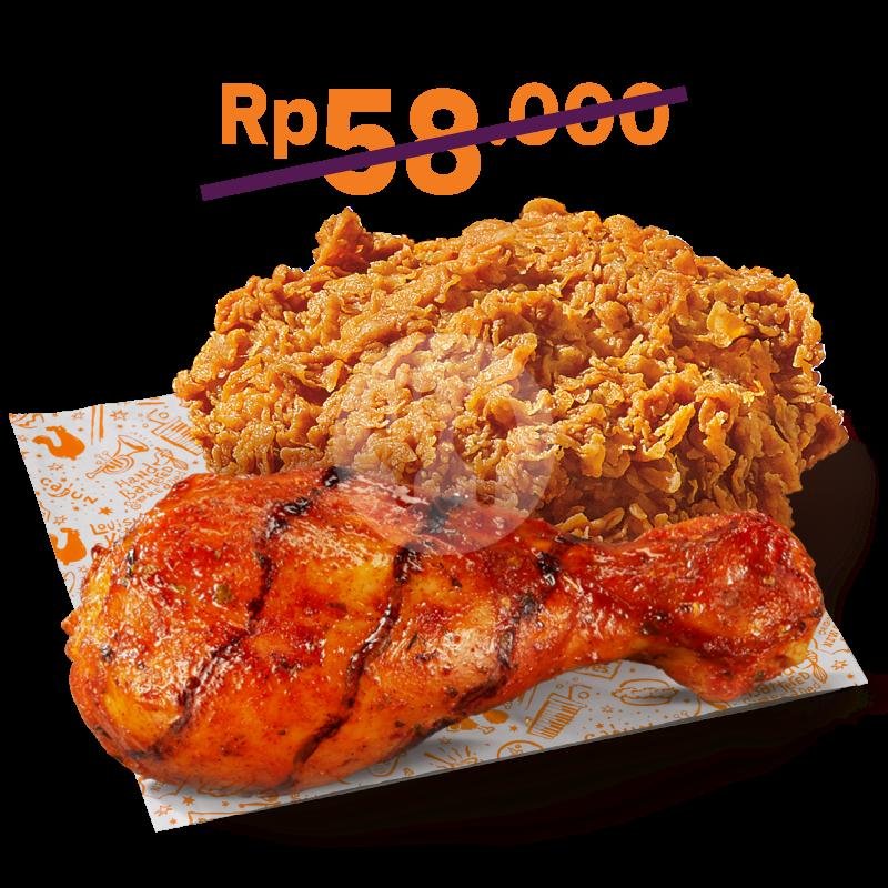 Poppin Cajun Grilled Chicken + Signature Crispy Chicken menu Popeyes Chicken, Lenteng Agung