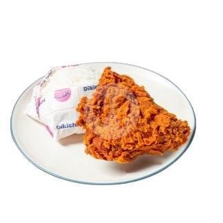 KEBELI 5B ( CHICKEN NASHVILLE LV 1 PAHA BAWAH + RICE ) menu DIKICHI Spicy Fried Chicken and Dimsum