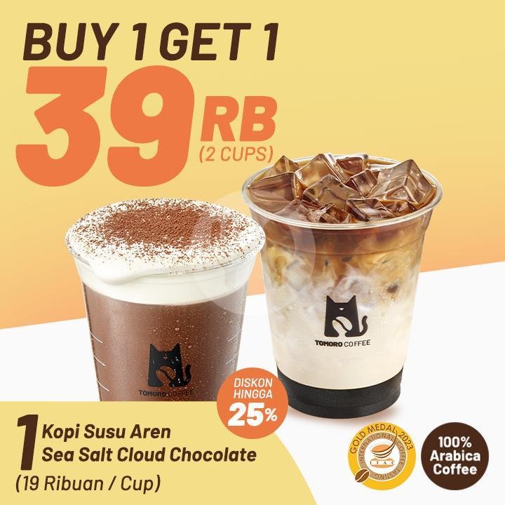 #Buy 1 Get 1 Kopi Susu Aren 2 menu TOMORO COFFEE, Tunjungan