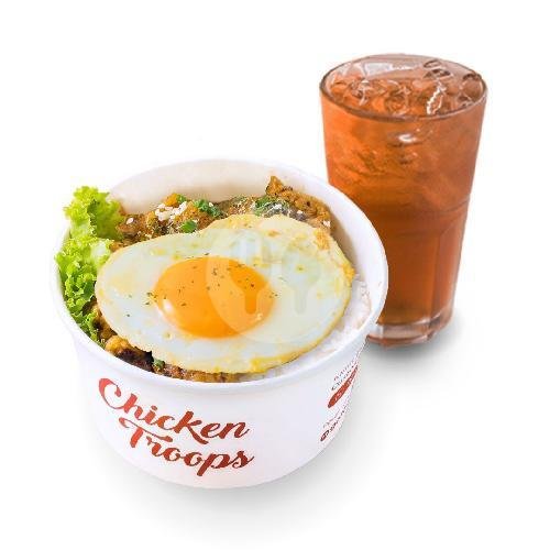 Chicken Pop Sambal Bawang Tidak Pedas + Ice Tea Large menu Chicken Troops, Penanggungan