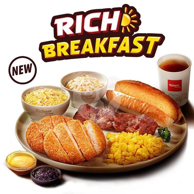 Big Breakfast Double Chicken Katsu + Hot Drink menu Richeese Factory, Rawa Belong