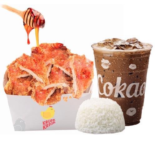 Paket Bundling 3 ( Nasi Ayam Kum Kum Saus Nashville + Ayam Kriuk Tabur menu Ayam Kriuk Kriuk, Tenggilis Mejoyo