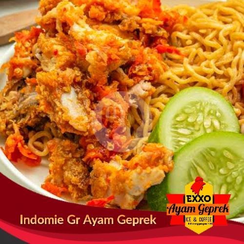 4 Indomie + Ayam Geprek + Sambel Bawang + Lalapan menu Exxo Ayam Geprek Ice & Coffee