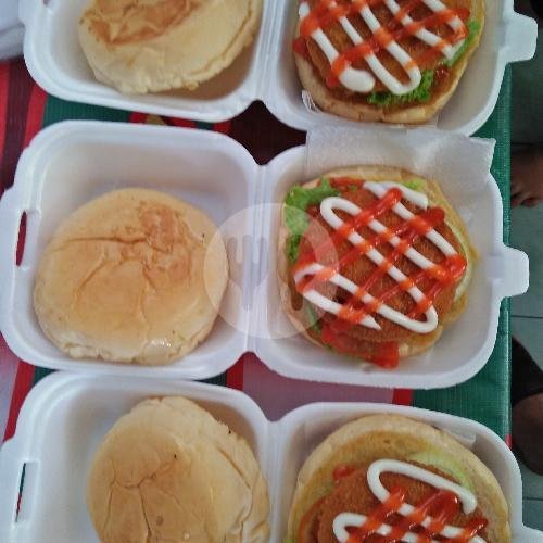 Burger Chicken Cryspy Telor menu Japilus Ice, Ikan Tombro