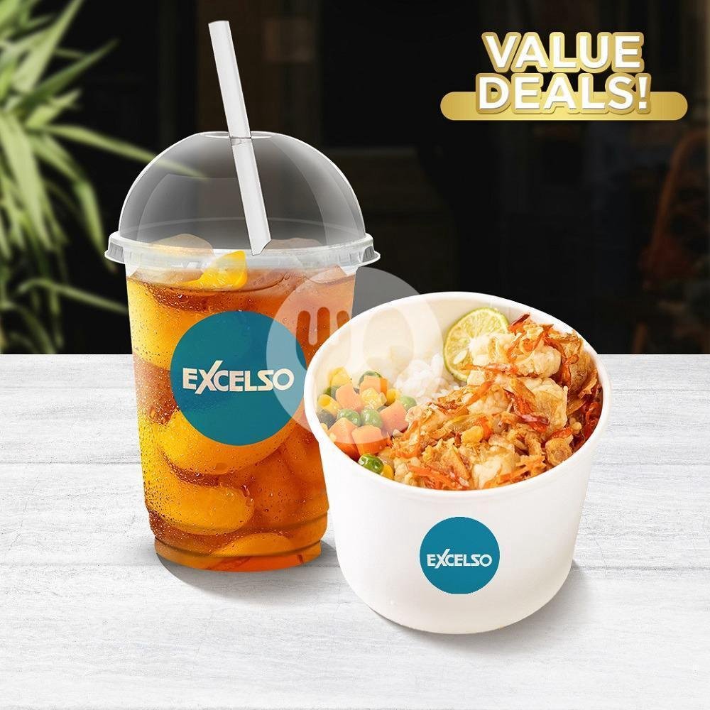 1 Rice Bowl + 1 Peach Iced Tea B menu Excelso Coffee, Plaza Indonesia