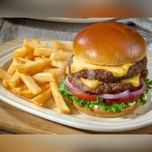 Double Beef Burger + French Fries menu Lovely Cafe, Pluit