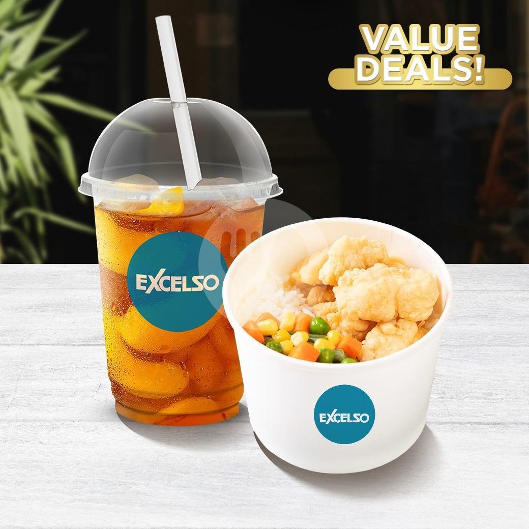 2 Rice Bowl + 1 Peach Iced Tea & 1 Cendol Latte A menu Excelso Coffee, Graha Eklin Jogja