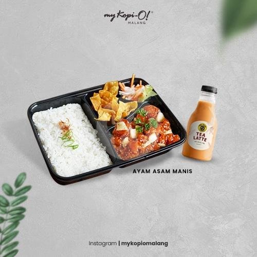 Bento Ayam Geprek Sambal Merah + Latte 250 ml menu My Kopi-O Indonesian Bistro Malang