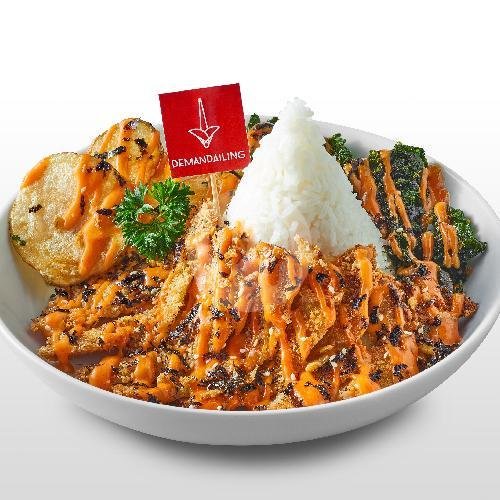 Spaghetti Sambal Bawang Aglio Olio with Chicken Katsu menu Demandailing Cafe, Klampis