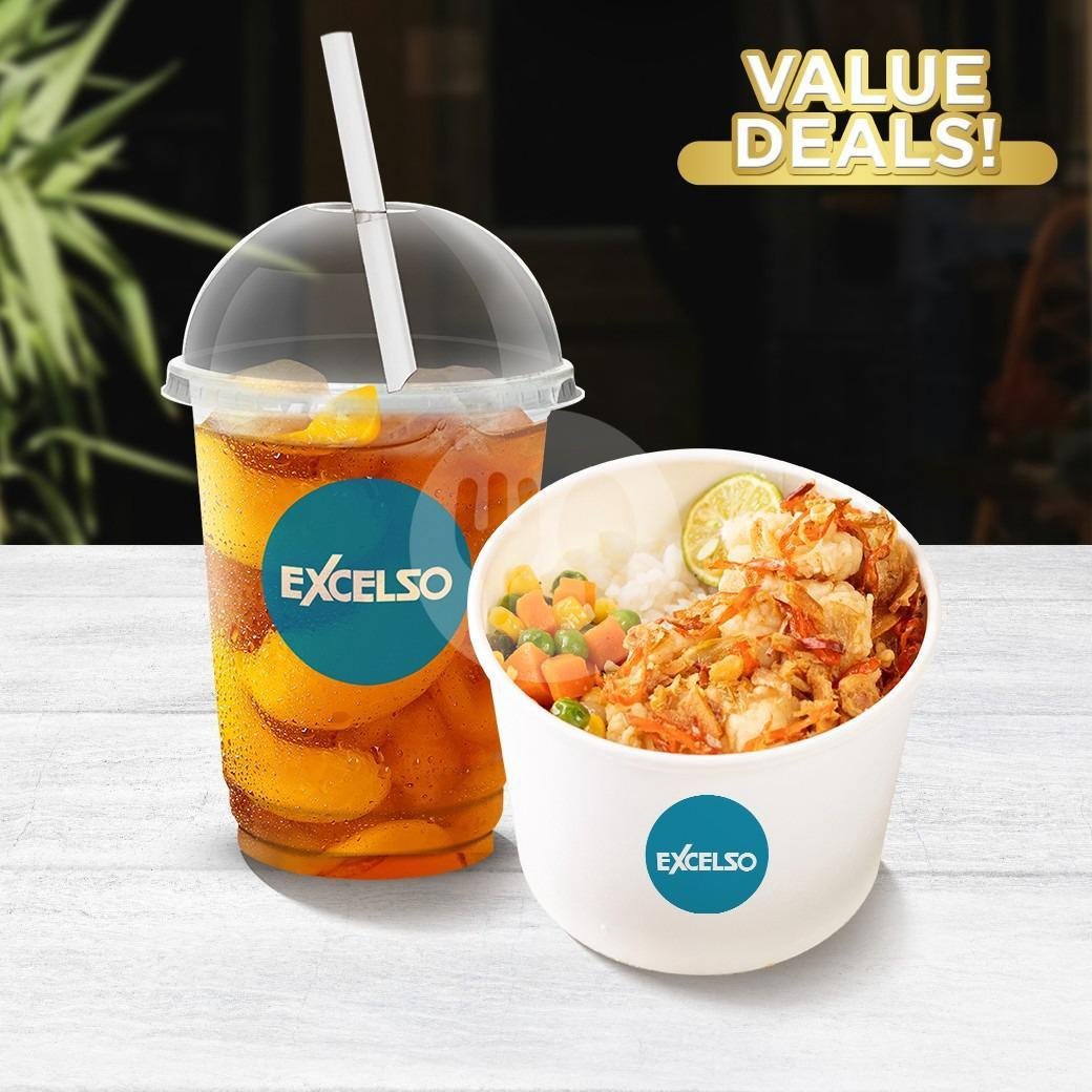 1 Rice Bowl + 1 Peach Iced Tea B menu Excelso Coffee, Graha Eklin Jogja