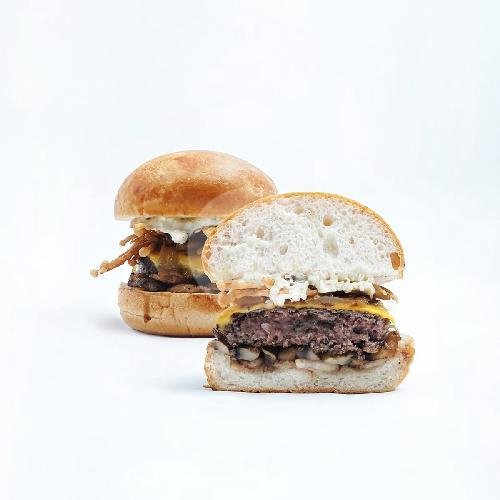 Fungi Guy Double Burger menu Makan Daging Burger & Fries, Bengkel Klodran