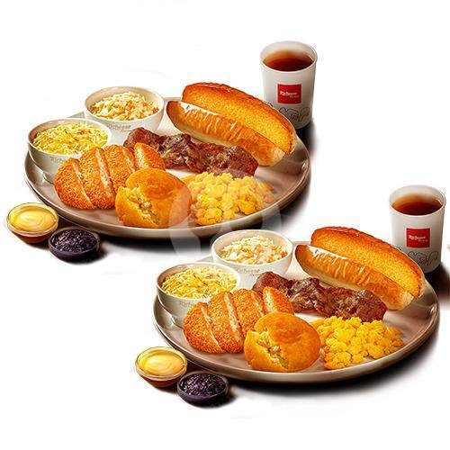 2 Big Breakfast Double Chicken Katsu + Hot Drink menu Richeese Factory, Pekayon