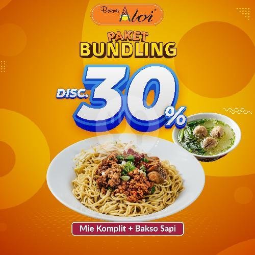 Mie Komplit + Bakso Sapi menu Bakmi Aloi, Darmo Barat