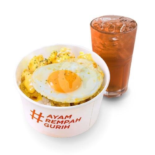Chicken Pop Cheese Sauce + Telur Mata Sapi + Free Ice Tea Large menu Chicken Troops, Penanggungan