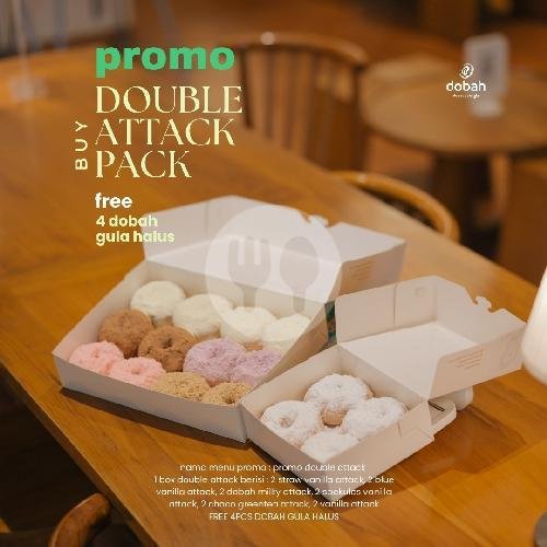 Promo Double Attack + Free 4 Pcs Gula Halus menu Donat Bahagia, Cipete