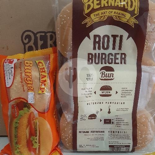 Roti Burger + Champ Chicken Burger menu Ray Frozen Food, Rawa Domba Raya