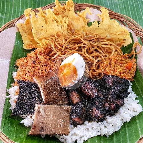 Nasi Cuhima + Gimbal Udang menu Nasi Cumi Hitam Cuhima Bu Evie, Simpang Darmo Permai Selatan