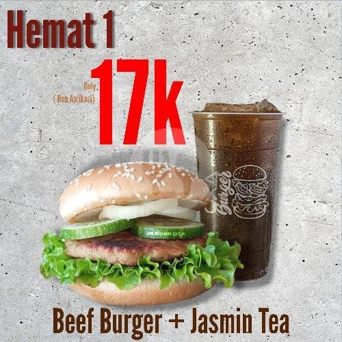 Hemat 2 ( Chicken Burger + Jasmin Tea ) menu Burger OXA, Jalan Pulosari