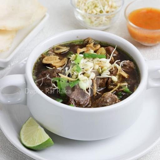 Sop daging +nasi menu Sop Rawon Soto Dapur Rai Raka
